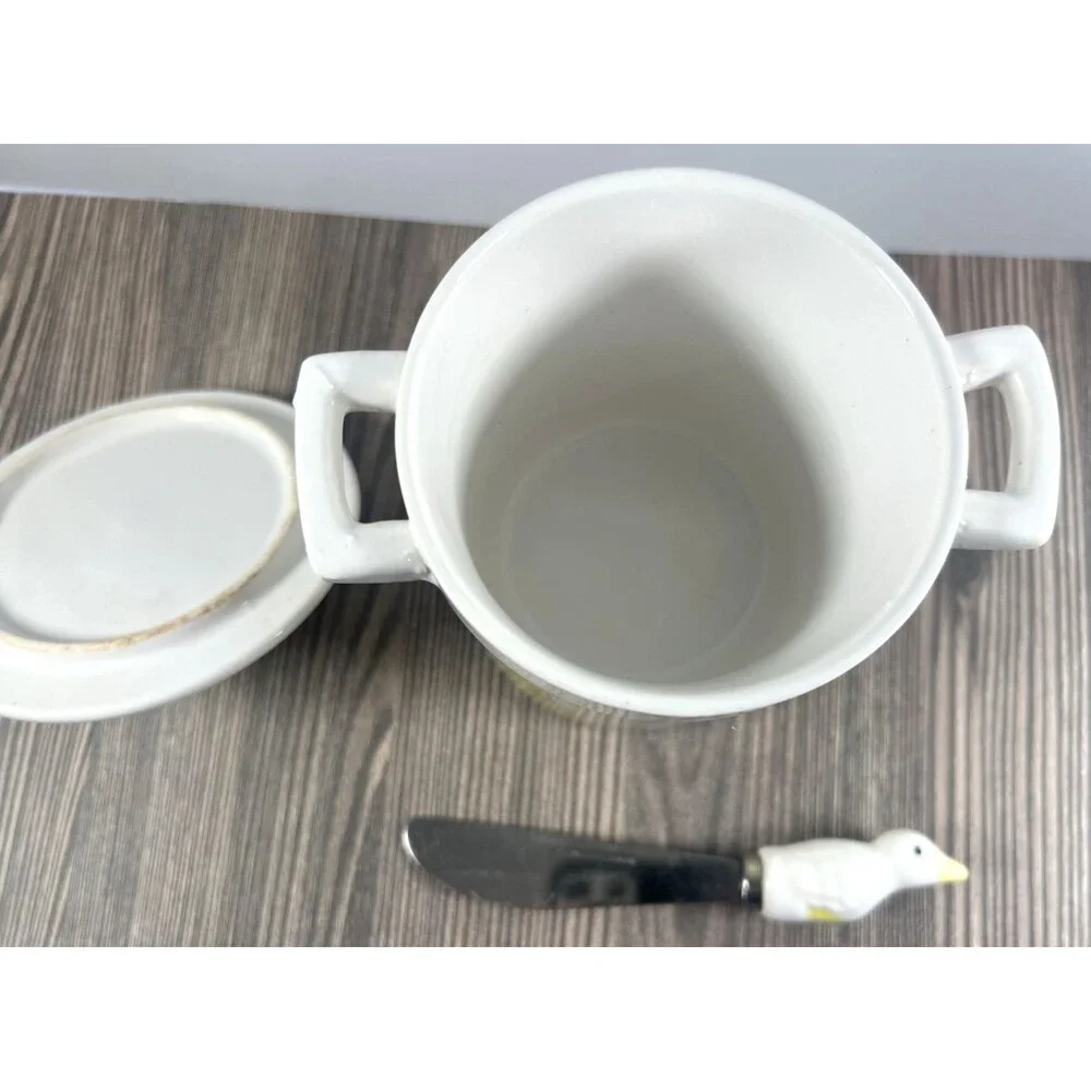 Vintage 90s Y2K Goose Cheese Crock &Lid and Speader  Farmhouse Cottagecore